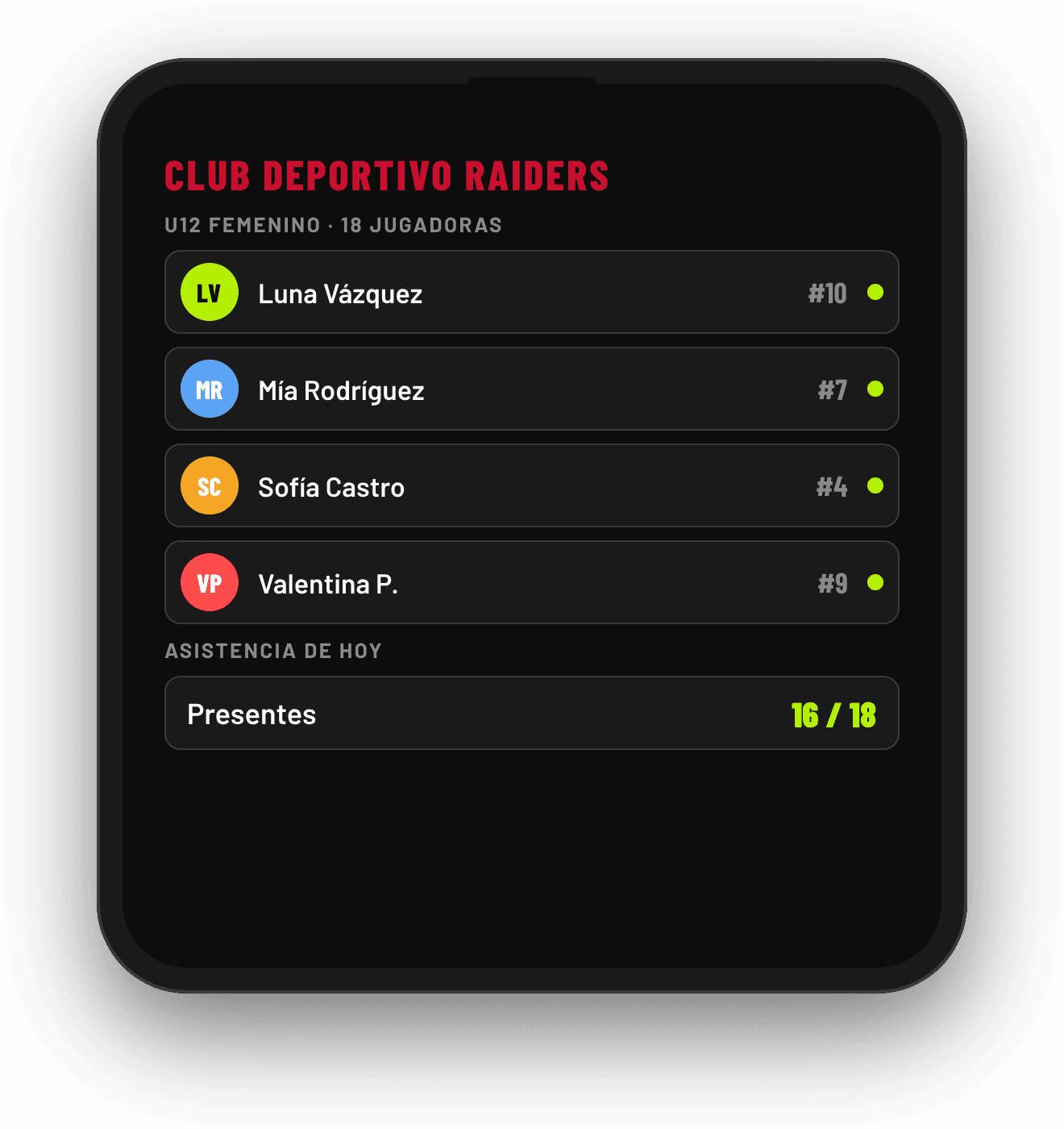 Vista de jugadores y panel del club en MYKLUBB